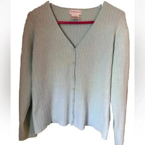 Worthington Braided Aqua Long Sleeve Button Up Sweater Size XL Ladies EUC